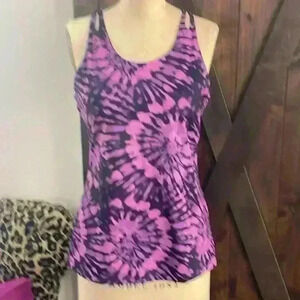 Aonour workout Tank Top Tie Dye W/Cool should and Back Cutout Details Sz XL